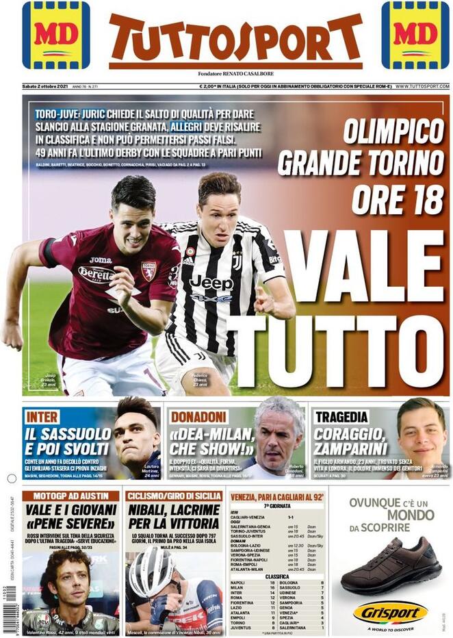Footballitalia On Twitter Buongiorno Your Front Pages For Saturday S Italian Sports Papers In English Https T Co 5gzybzle1v Torinojuve Sassuolointer Seriea Calcio Https T Co Lkcimjv5al