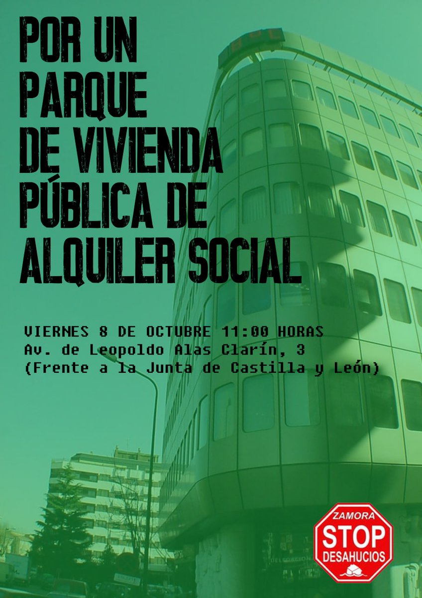 Seguimos sin parque de vivienda pública, seguimos sin respuesta de la <a href="/jcyl/">Junta de Castilla y León</a> a nuestra solicitud de reunión y no hay soluciones por parte de las instituciones a la problemática habitacional en #Zamora. Volvemos a la calle el día 8 porque la vivienda es un derecho. #LeyViviendaPAH
