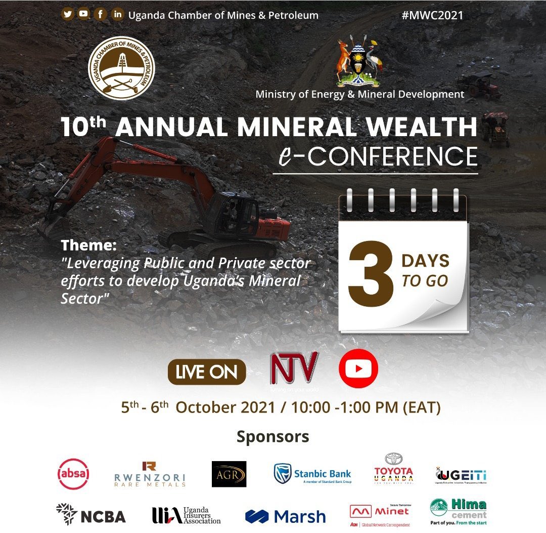 graUganda's tweet image. It’s just three days to the #MWC2021, a space where GRA will be delighted to participate in the discussions that will focus on leveraging public and private sector efforts in developing Uganda's minerals sector. @UgandaChamber #ExtractivesUG