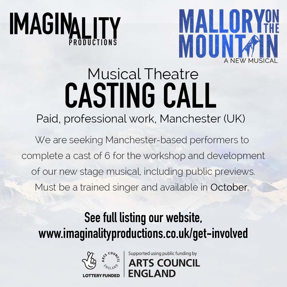 Calling Musical Theatre Performers. Now casting (paid) for the workshop of our brand new musical in #Manchester Full info: www. imaginalityproductions.co.uk/get-involved #theatre #jobs #stage #musicals #paid PLEASE RT #rt