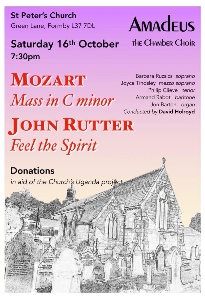 Our first concert with a live audience since February 2020 - a whole 20 months! 
If you like Mozart and Rutter this is right up your alley. Fabulous to sing and equally fabulous to listen to 😊
All proceeds to support our friends in a small village in Uganda.
Thanks all