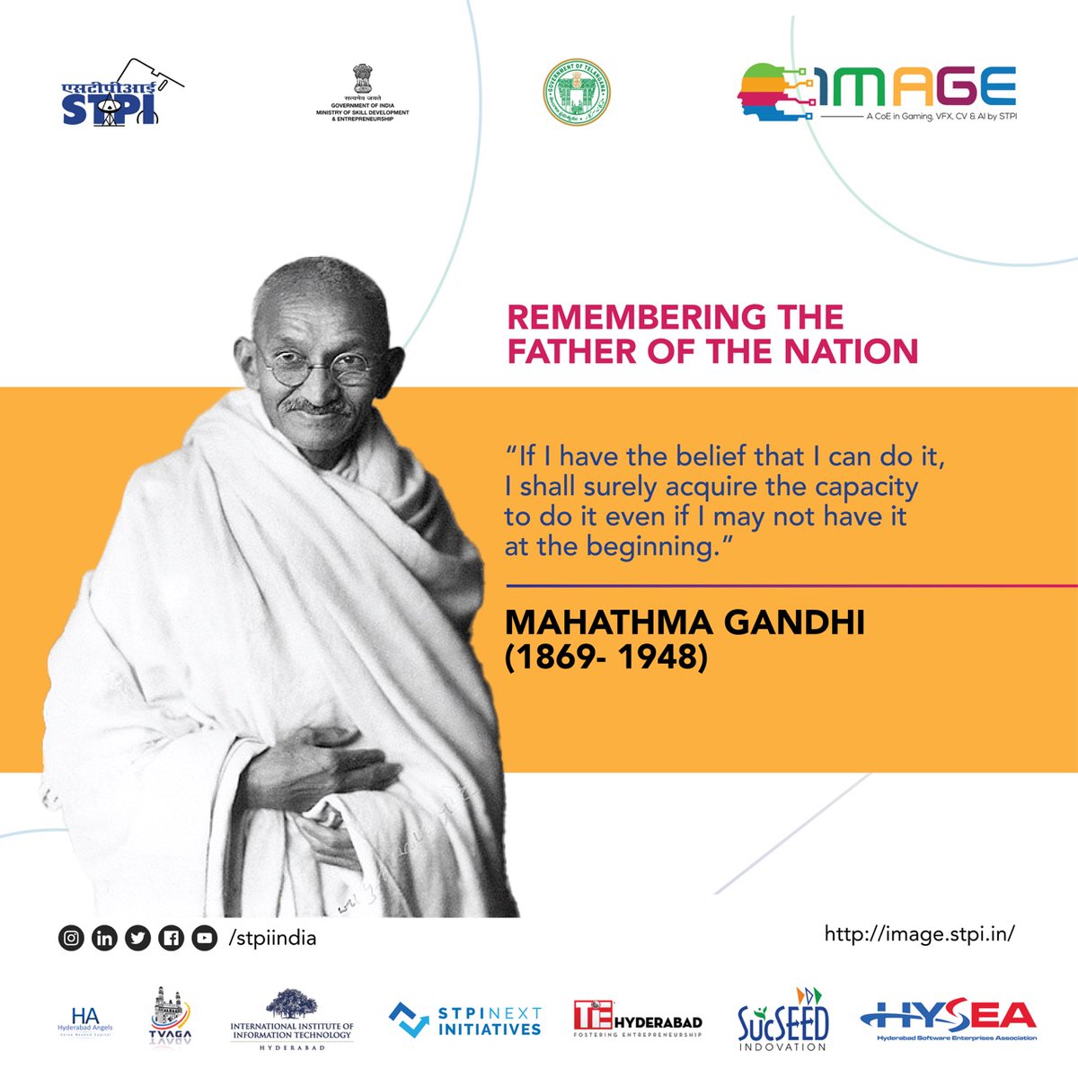 STPIIMAGECOE's tweet photo. Tribute to #MahatmaGandhi, the Father of Nation, on his 152nd birth anniversary by embracing Innovation and Growth. 
IMAGE CoE and STPI wishes you Happy Gandhi Jayanti."@STPIHyderabad
#stpi #imagecoe #accelerator #funding #investment #innovation #deeptech #ai #ml #gaming https://t.co/b742wNtYxx