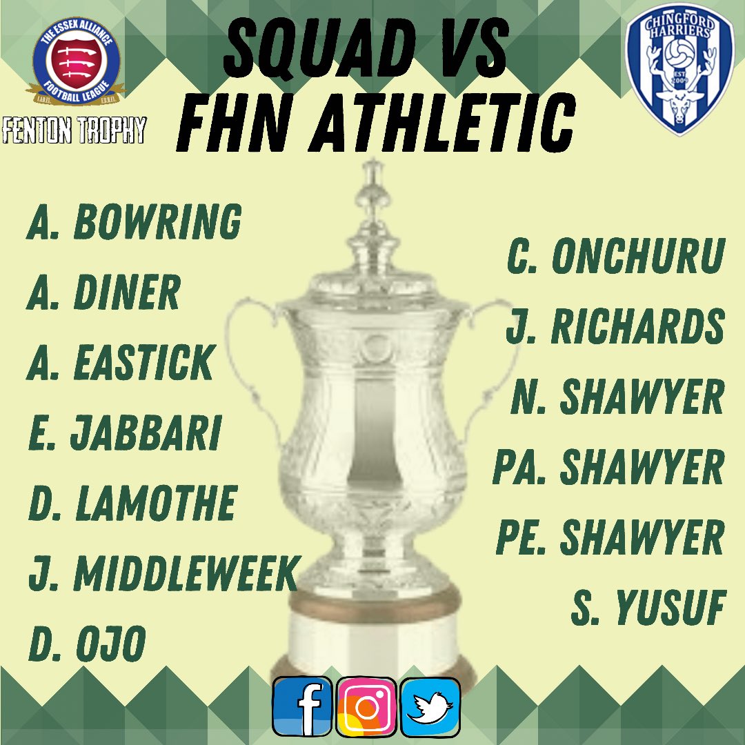 ChingfordHFC's tweet photo. First (of many hopefully!…) cup game of the season, here is your squad to face @FHNATHLETICFC.
Unbeaten so far with 3 wins in 3 games, let’s hope we can keep the 100% streak going!
🔵⚪️⚽️
#Football #Squad #Team #CHFC #UpTheChing #Essex #Cup #Trophy https://t.co/jaKJpVx1wO