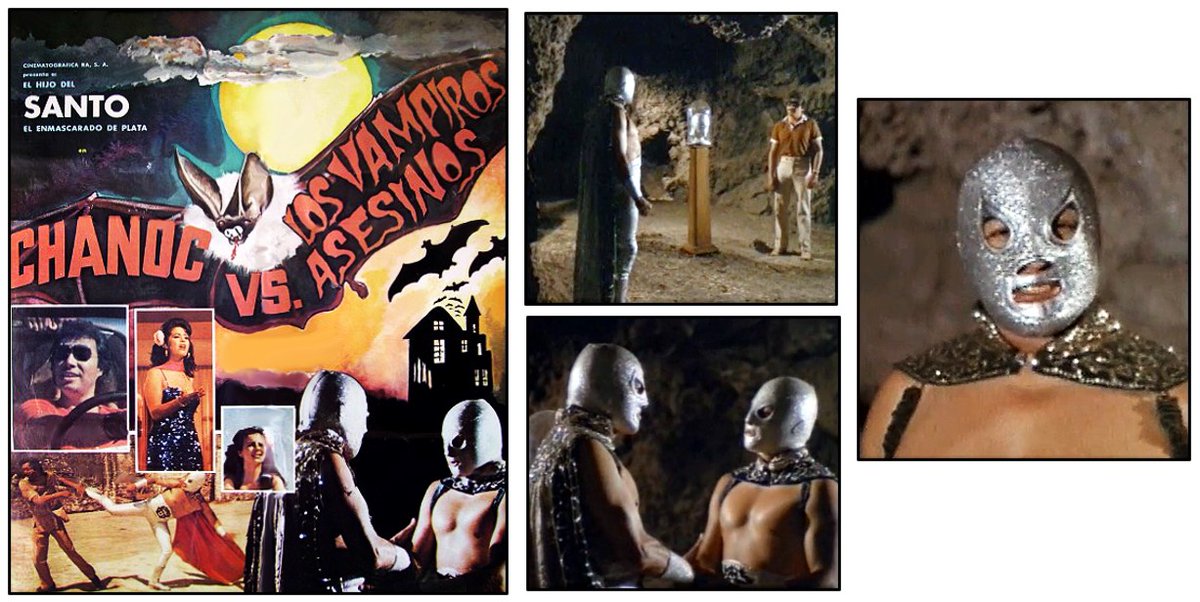 Although exact production dates are unclear, one of #ElSanto's final screen appearances was in 1981's "Chanoc y el Hijo del Santo contra los vampiros asesinos," in which he officially (&amp; magically) named his youngest son as his successor. #SantoSaturday