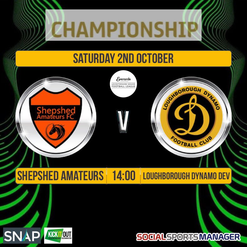 Today’s Championship fixtures .. All 2pm KO
<a href="/fc_coalville/">FC Coalville</a> v <a href="/BeltonVilla/">Belton Villa FC</a> 
<a href="/Glenfieldtown/">Glenfield Town FC</a> v @KilworthRags @ScraptoftUnited  Res v <a href="/StPatricksAFC1/">St Patrick’s AFC</a> 
<a href="/ShepshedAFC/">Shepshed Amateurs FC</a> v <a href="/LoughboroughDy4/">Loughborough Dynamo Development</a>