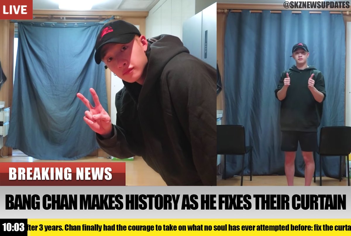 skznewsupdates's tweet photo. Not all heroes wear capes—sometimes they fix broken curtains. Thank you, Bang Chan. Your act of bravery will forever be remembered. @Stray_Kids #스트레이키즈 #방찬 https://t.co/oI2mv7N4RQ