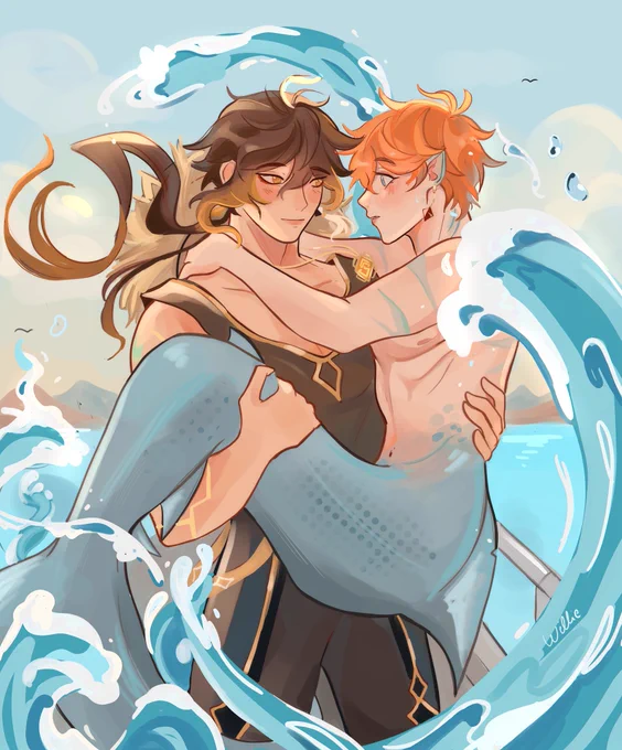 Fisherman Zhongli caught a big fish🦈

#zhongchi #原神 #childe 