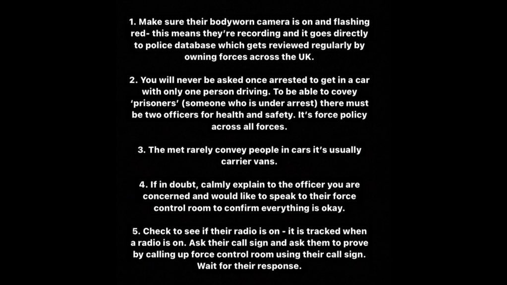 kellyhoppen's tweet photo. Found some good police advice please share 🙏

 #SarahEverard https://t.co/GoG82JQ6WX