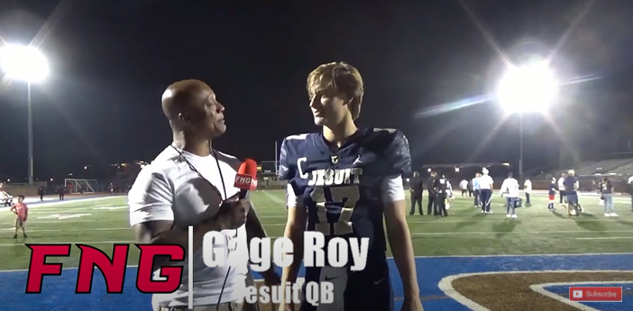 FridayNghtGlory's tweet photo. VIDEO Kenny Matthews talks to Jesuit Wide Receiver Cameron Martin, Quarterback Gage Roy and Athlete Robert Fitzgerald about the Rangers; 48-45 come from behind thriller over Lake Highlands https://t.co/kqxRQj8M99 #txhsfb #FNGsports https://t.co/nfJYWYFt6O