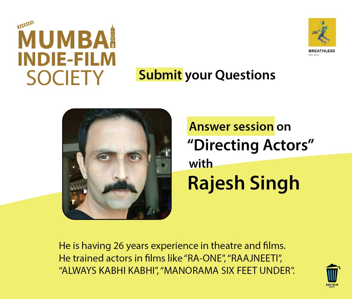 BadrinathSabat's tweet photo. Dear members, #MumbaiIndiefilmSociety, submit your questions for the #Answersession on #DirectingActors with #RajeshSingh
@Breathl63229826 @TarunAgarwalPro @BoishaliSinha @VijayMishradop 
https://t.co/icbAirKpJ0
@FuriaVishal @rohitmittal2607 https://t.co/dEbDj8FYcS