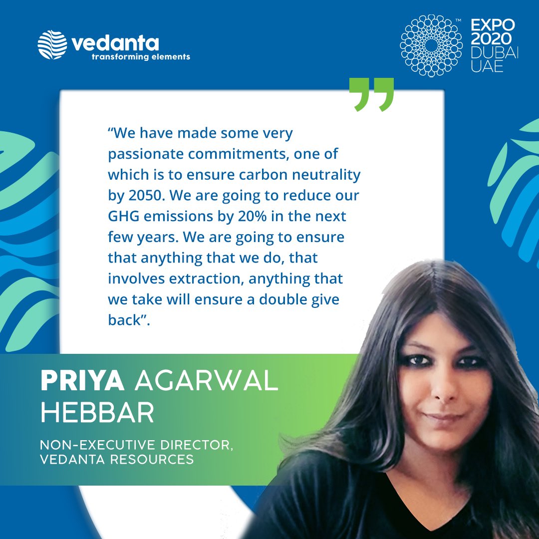 vedantadxbexpo's tweet photo. Priya Agarwal Hebbar, Non-Executive Director of Vedanta Resources, talks about the commitments Vedanta has taken in terms of environmental sustainability.
@priya_agarwal
@VedantaLimited
@expo2020dubai
#DeshKiZarooratonKeLiye #TransformingNation #VedantaAtDubaiExpo #Expo2020 https://t.co/nIy3eyNKcz