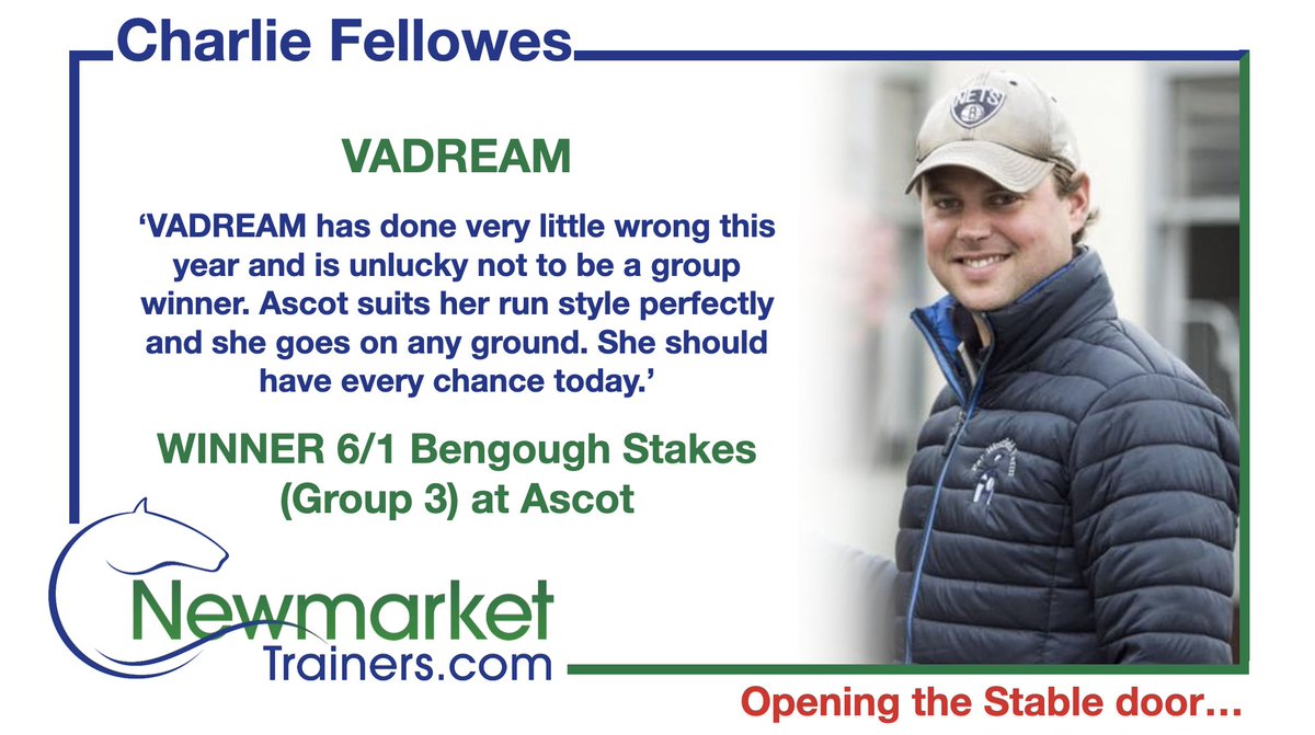 NewmarketTrain's tweet photo. A fantastic result for @FellowesRacing this afternoon as Vadream wins her group race at Ascot in the Bengough Stakes...

Many congratulations to Charlie, the Bedford House Stables team, and all connections! #NewmarketTrainers https://t.co/HKNwraMb9N