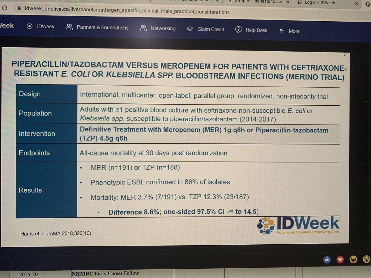 An @ASIDcrn clinical trial showing how future Trials for Resistant Gram Negative bacteria should be performed @MerinoTrial @davidantibiotic @padstamundo @IDWeek2021 @LodiseThomas