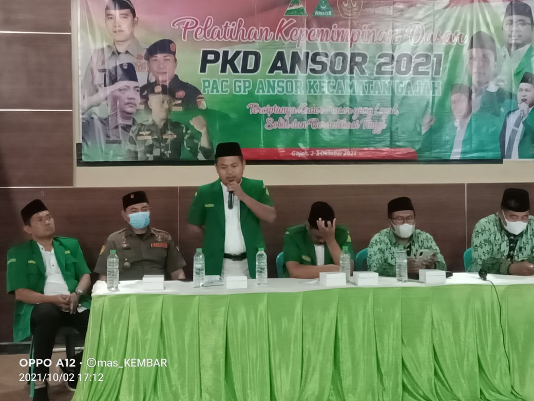 Terciptanya kader Ansor yang loyal, solid dan berdedikasi tinggi adalah tema yang diusung PAC GP Ansor Gajah Demak dalam acara PKD yang diikuti 80 peserta selama 2 hari 02-03 Oktober 2021 di MTs Nurul Ulum Tanjunganyar. 
#AnsorBanserDemakHebatBermartabat