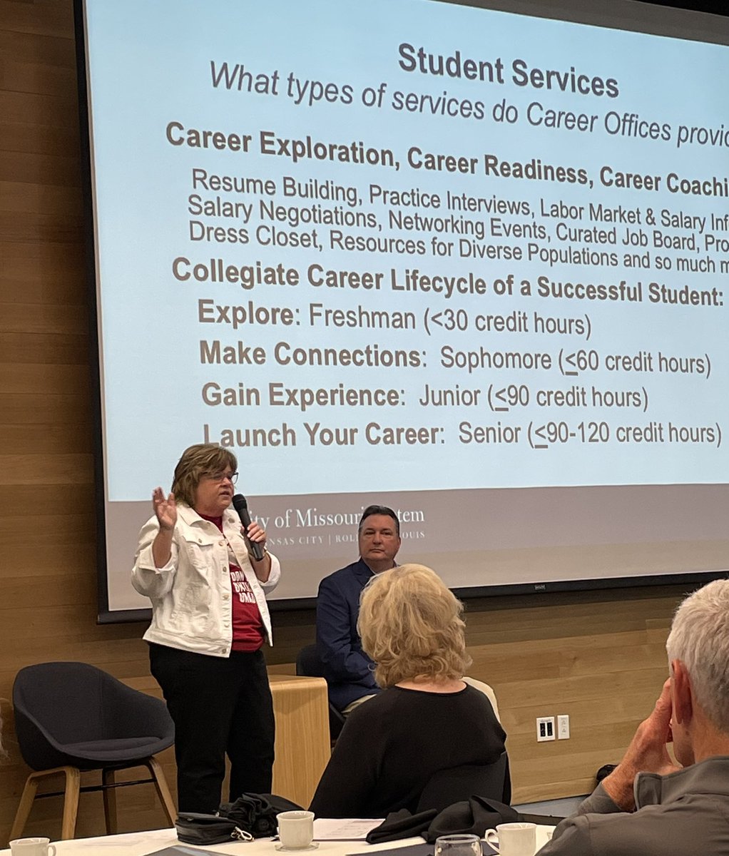 Our <a href="/umsystem/">UM System</a> Career Services professionals educating at the #Missouri100 meeting. Thank you <a href="/UMSLCareers/">UMSL Career Services</a> Teresa Balestreri for representing #UMSL! 🔱