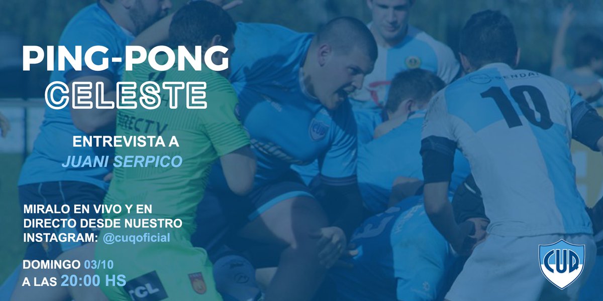 Nuevo Ping Pong Celeste con otro de nuestros jugadores del plantel superior, JUANI SERPICO! @juani_serpico 

Súmate a esta charla a puro rugby! Nos vemos este domingo a las 20 hs!😀🏉

#cuqoficial #rugby #entrevista #pingpongceleste #jugadorderugby #quilmes #clubderugby
