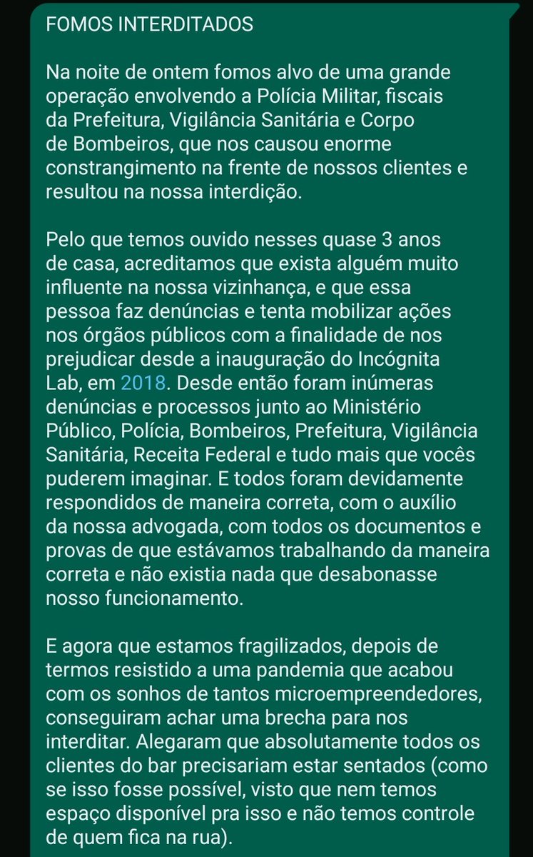 cervejincognita's tweet photo. ⚠️FOMOS INTERDITADOS⚠️

O Incógnita Lab está fechado por tempo indeterminado. Estamos tomando as providências necessárias para a desinterdição.

Por favor leiam o texto e compartilhem este tweet, precisamos do seu apoio. https://t.co/tXAA4L071S