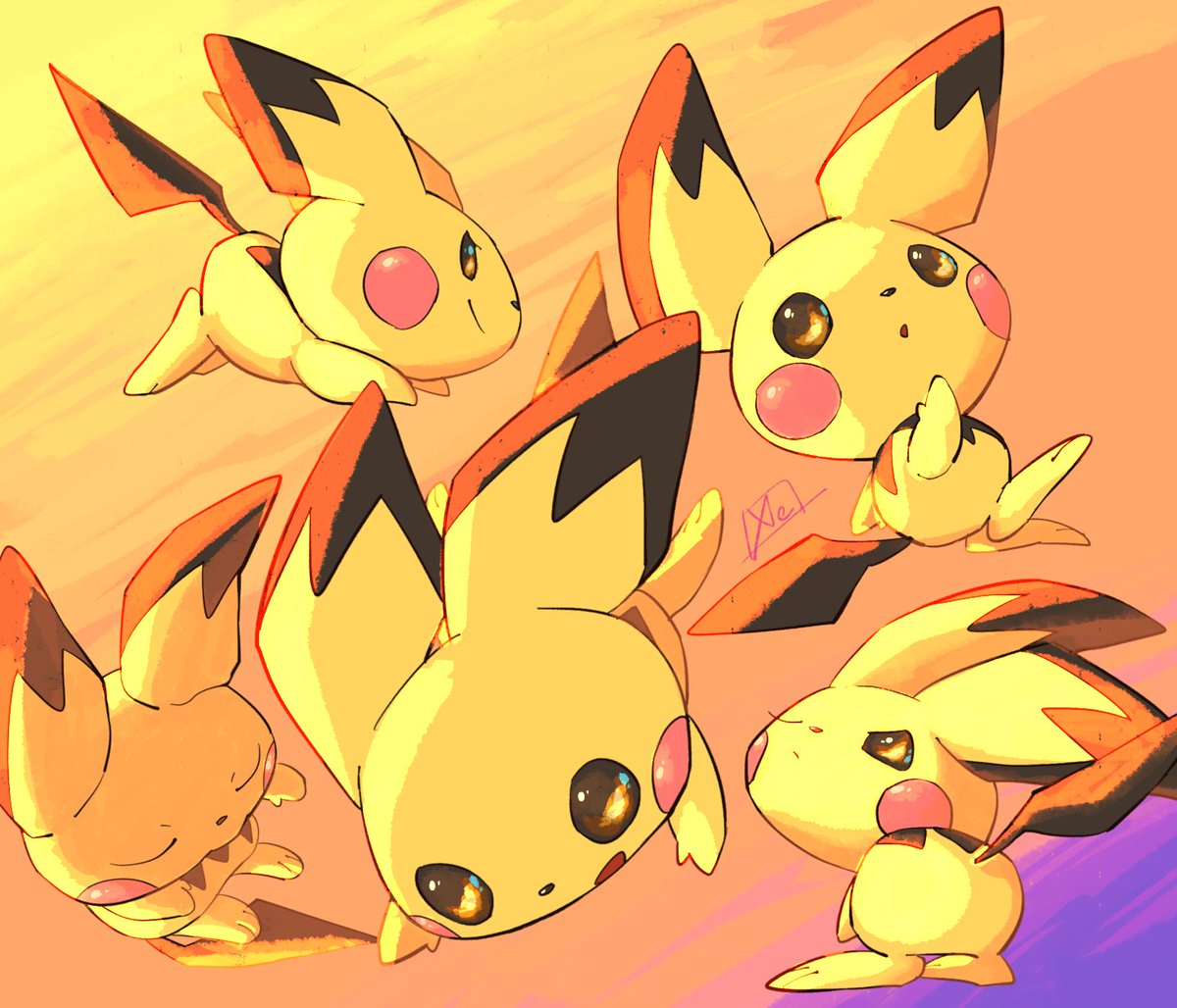 pichu ,pikachu pokemon (creature) no humans closed mouth signature smile closed eyes open mouth  illustration images