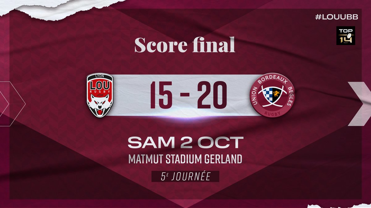 UBBrugby's tweet photo. Victoire à Lyon !
Nos Girondins s'imposent au Matmut Stadium Gerland à la force de deux essais et d'une énorme ténacité défensive !
#ILOVEUBB #LOUUBB https://t.co/uoTI25HxeL