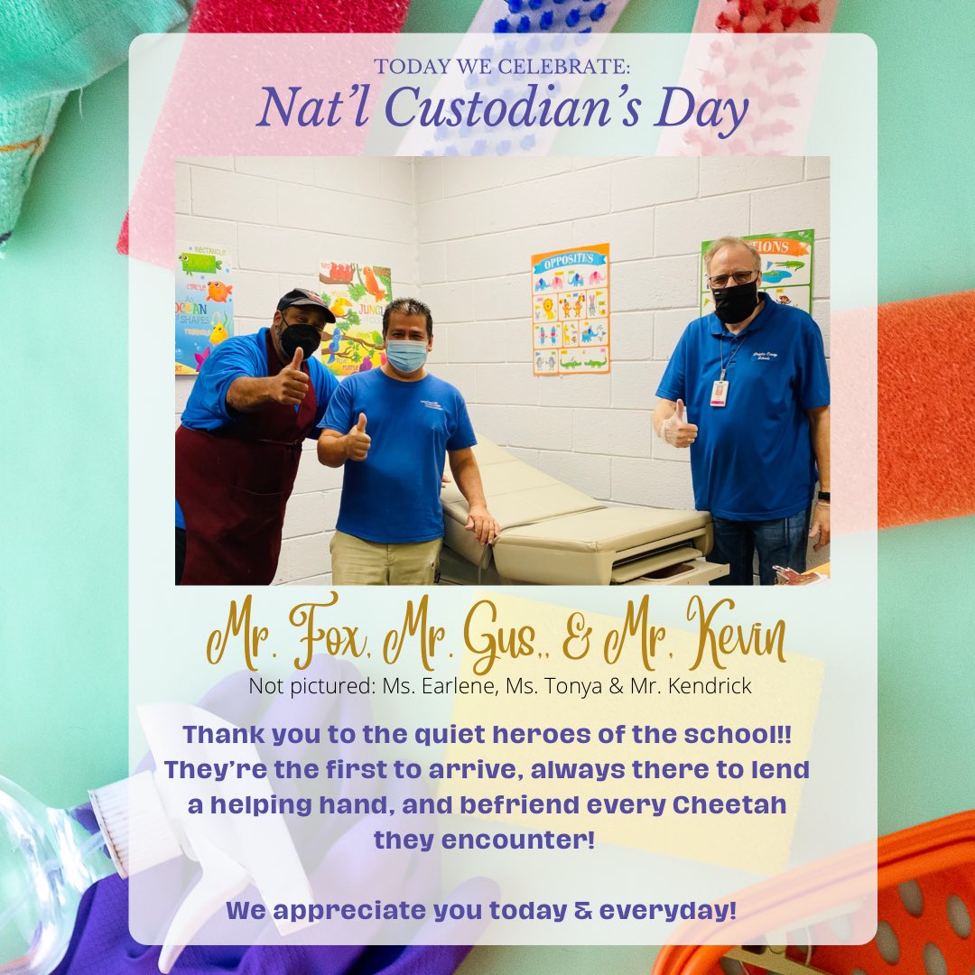 TeachLoveDaily's tweet photo. The true Champions of Chapel Hill are the custodial staff!! They help us to keep our building clean and sanitized. They’ve got hearts of gold and it shows with every hidden smile, hearty chuckle and eager wave!! Thank you to our custodial staff for keeping us safe and healthy!! https://t.co/danTaSPTwy
