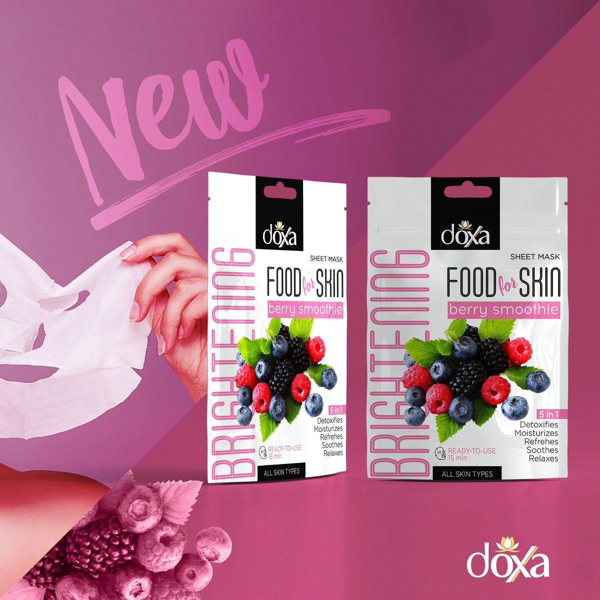 DoxaCosmetics's tweet photo. New Product Sheet Mask 🎭🌸
Food for skin, Berry Smoothie 🍓
▫️5 in 1
▫️Detoxifies
▫️Moisturizes
▫️Refrehes
▫️Soothes
▫️Relaxes

#foodforskin #berry #sheetmask #newproduct #new https://t.co/zGPaRvf0Zt