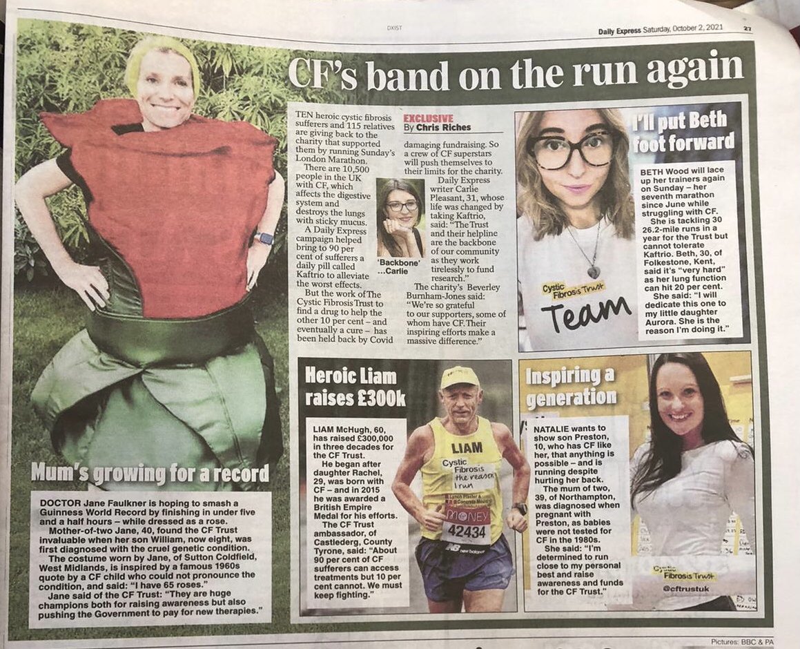 CFMarathonMum's tweet photo. Thank you @ChrisMRiches for the piece in @Daily_Express covering some of the @cftrust runners in tomorrow’s @LondonMarathon!
Good luck everyone 💪🏃♀️🌹
#LondonMarathon https://t.co/wehQ6lFbPR
