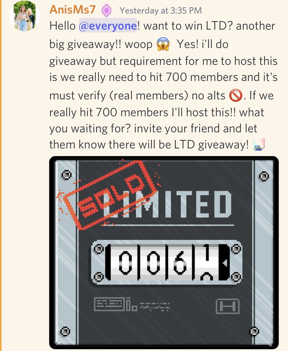 @msanis07 is hosting an LTD giveaway soon in the HTF trading server! 😍🎉 Make sure you join the server for a chance to win! 💜 discord.gg/cjEmyNqE