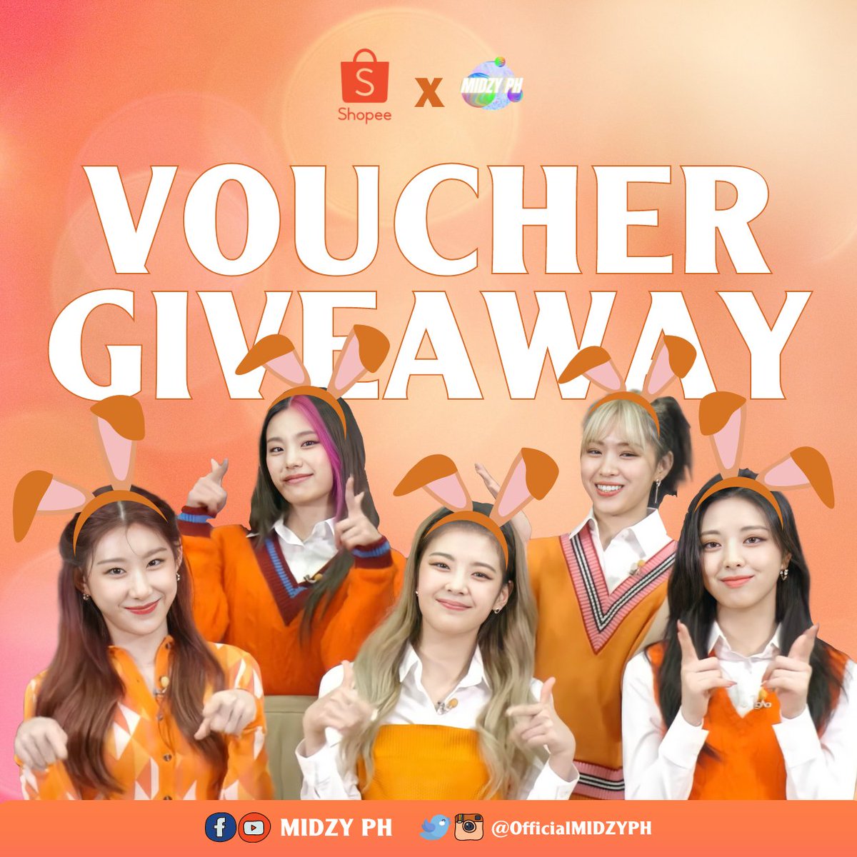 OfficialMidzyPH's tweet photo. 🧡 SHOPEE VOUCHER GIVEAWAY 🧡

Win vouchers for your ITZY merch budols! 🤭

MECHANICS
~ Follow @ShopeePH &amp; @OfficialMidzyPH
~ Like &amp; RT this post
~ Reply: (Your fave #CRAZYINLOVE album song) + #ShopeePHxITZY #ITZYonShopee1010 #MIDZYPH &amp; tag 3 MIDZYs

Ends on 10/11/21! GOODLUCK 🎉 https://t.co/chfhY6ccHJ