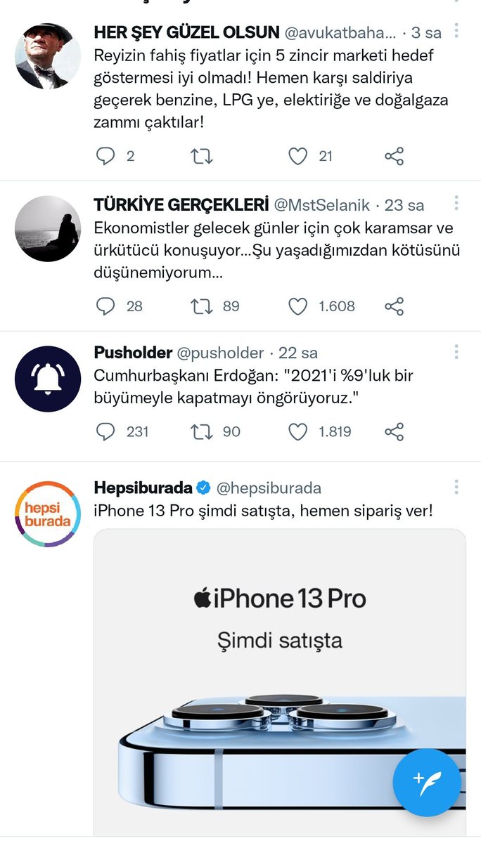 Denk gelişler kafa devrelerini yakacak cinsten
İlki <a href="/avukatbahatttin/">MUSTAFA KEMALİN ASKERİ</a> abi kötümser, ikincisi <a href="/MstSelanik/">TÜRKİYE GERÇEKLERİ 1</a> kötümser ama üçüncü tweet komik ve güldürdü,son nokta 13 pro satışı başlamış,sipariş verelimde büyümeye faydamız olsun.
Büyüyen ne onu anlamak lazım