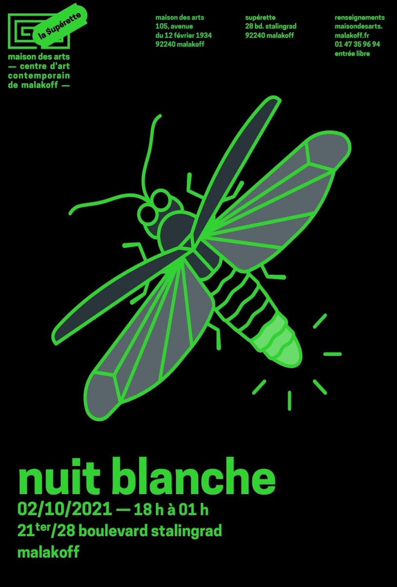 La #NuitBlanche à @villedemalakoff, ça se passe à la @MdaMalakoff avec une programmation riche autour du thème #art et sport.
📍Rendez-vous 18h ce soir au 21ter 28 boulevard de Stalingrad.
