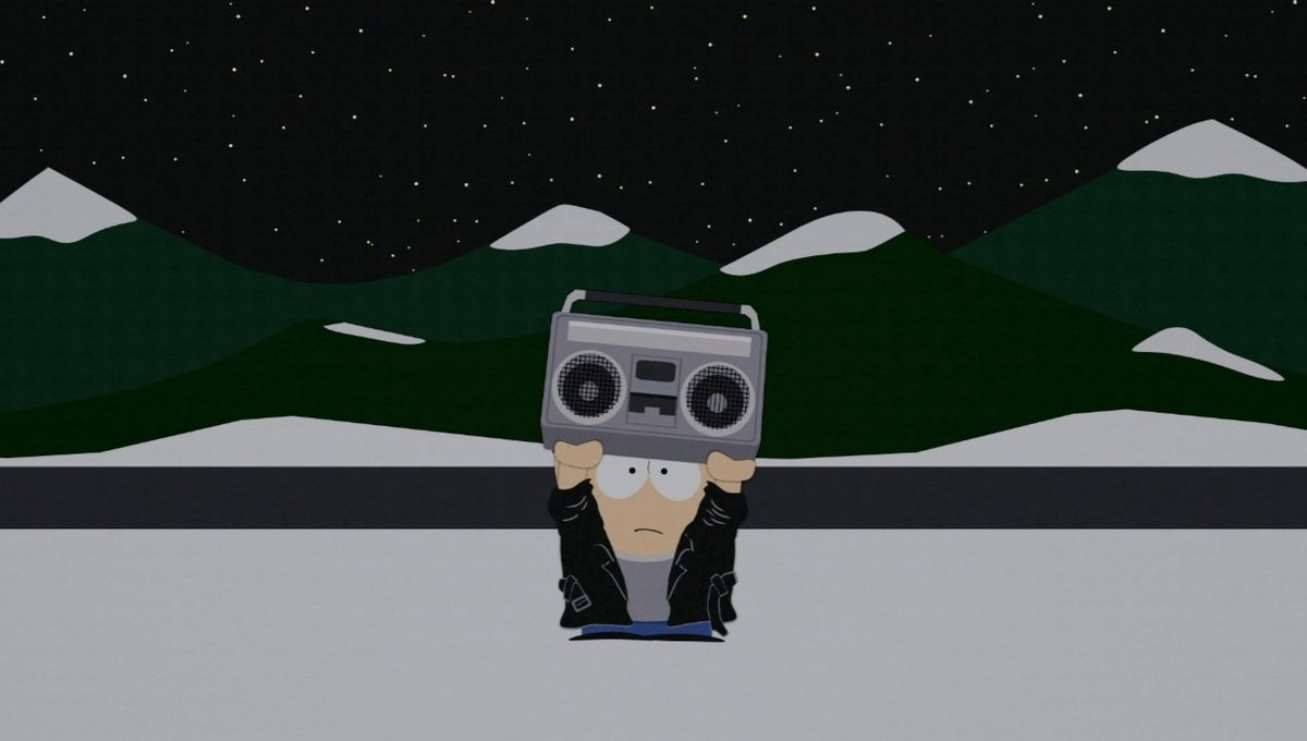 DailyMarsh's tweet image. Stan (holding a boombox over his head, playing Peter Gabriel)

[Season 7, Episode 14: "Raisins"]