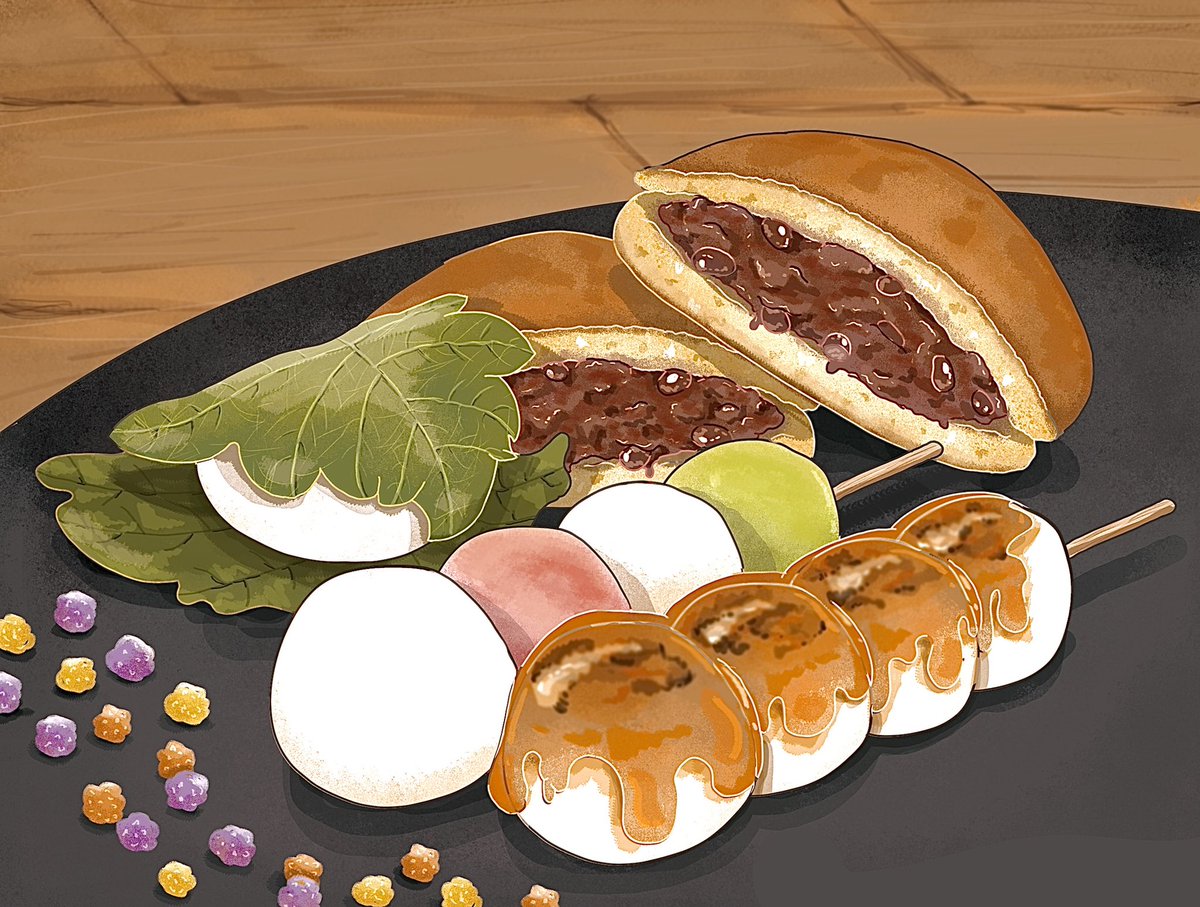 和菓子でほっと一息 イラスト こでらひなのイラスト