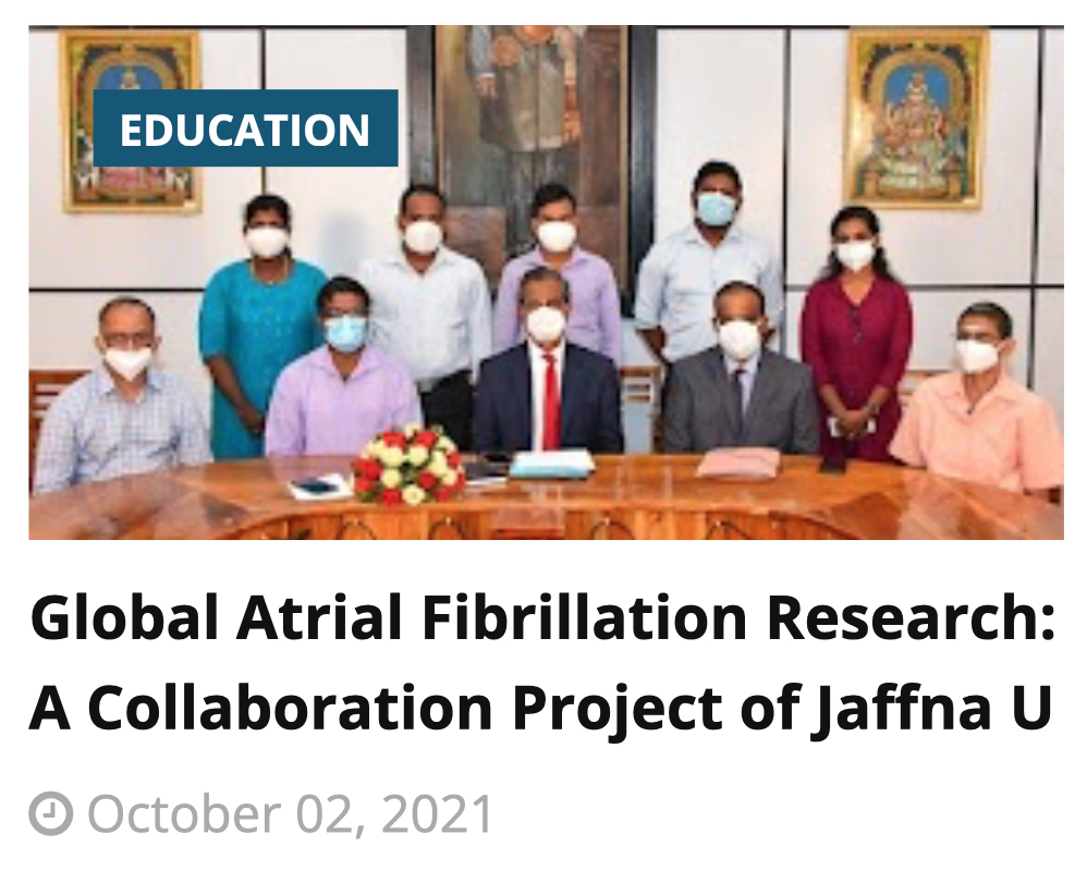 LiverpoolCCS's tweet photo. Global Atrial Fibrillation Research:  A collaborative research project on Atrial Fibrillation by University of Jaffna, with University of Birmingham and University of Liverpool, UK @af_reach @LivHPartners @livuninews 
https://t.co/0ds2hnvcBw https://t.co/HZraJCJjXs