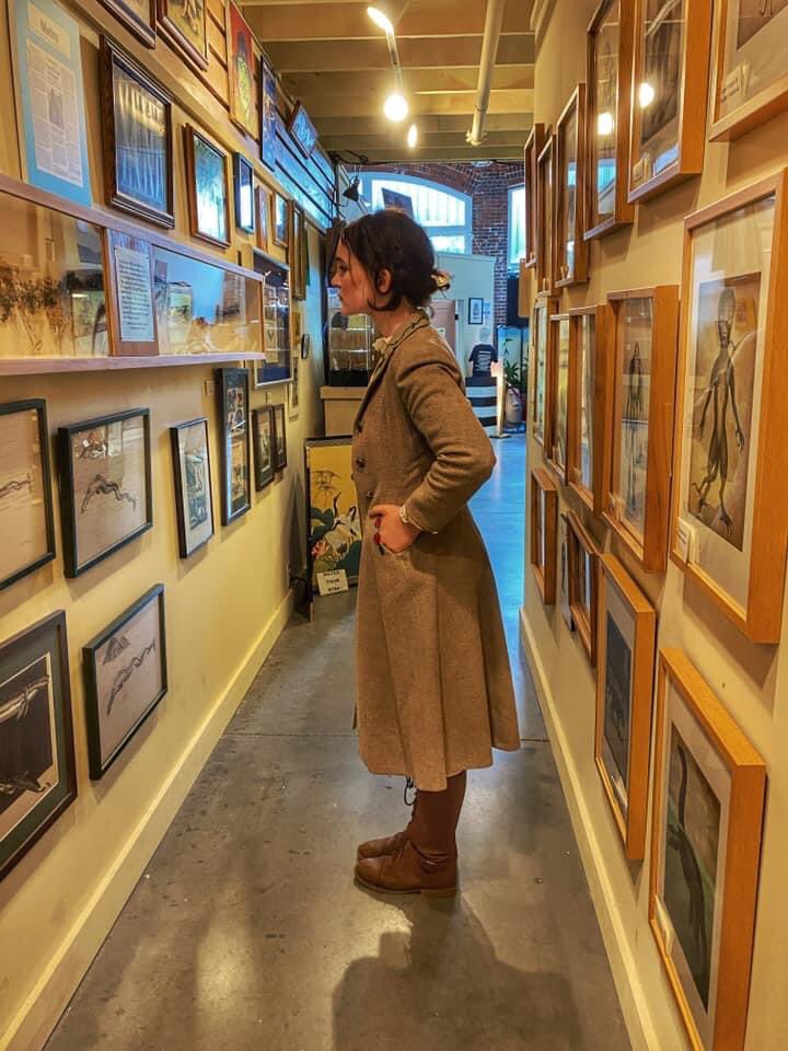 CryptoLoren's tweet photo. Beautiful composition (in Stanley Kubrick’s one-point perspective) of Sophia Barcelou by @PamBarcelou at the International Cryptozoology Museum. @visitmaine October 1, 2021. @cryptokubrology @CryptoLoren #Wessie @BFInfluencers @ThompsonsPoint https://t.co/J01QLPIMwi