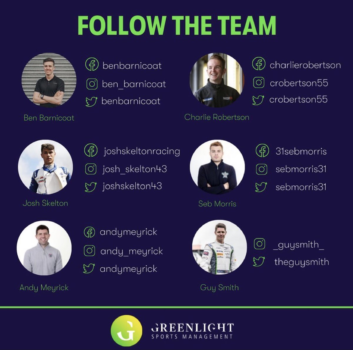 Greenlightsp's tweet image. Don’t forget to follow Team GSM! 📲

Our drivers are busy racing all around the world, so make sure you follow them all to keep up with their raving calendar and results 🏁

...

#GSM #ByDriversForDrivers #BloodSweatCareers #SportsManagement