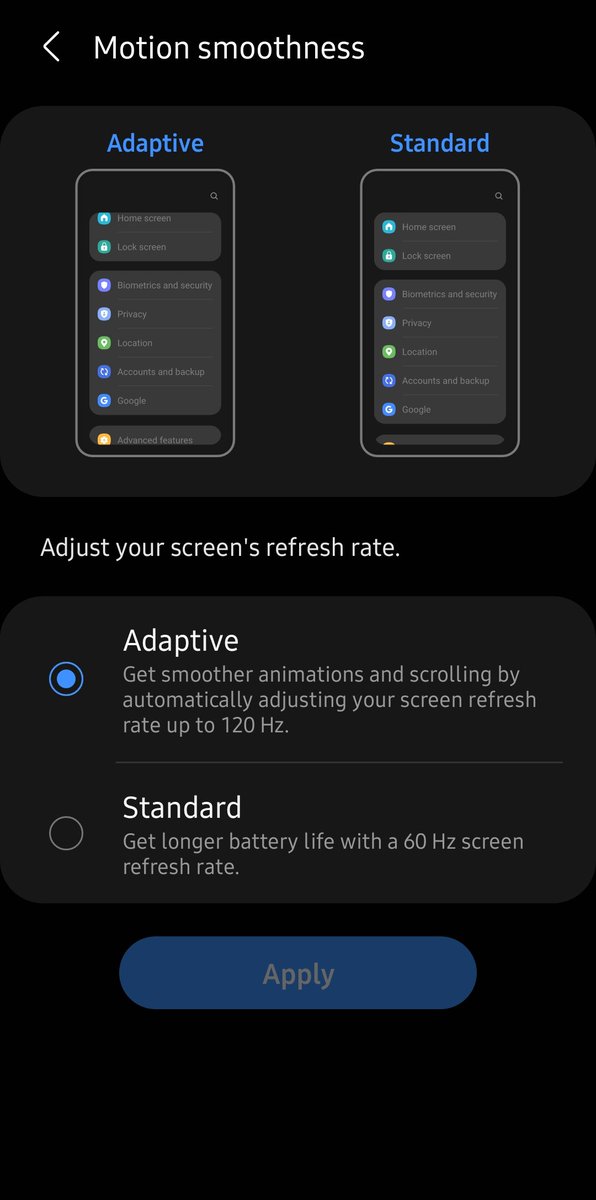 TechmenID's tweet image. Oh ya, meskipun jualan support refresh rate 120 hz tapi beda ya dengan di versi flagship.

Di #a52s5g ini refresh nya nggak sistem adaptive, disetel mentok aja 120. 

Secara teknis harusnya sedikit lebih boros batere, tapi ya pas pemakaian sehari-hari sih sama sekali ga berasa.