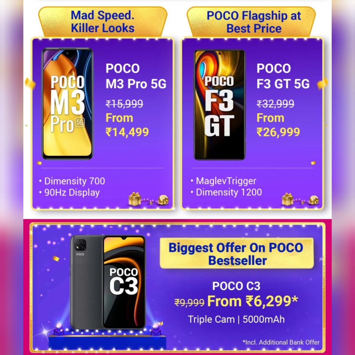 64_BitTech's tweet photo. #Poco Best Offers in The #Flipkart Big Billion Days 🔥

-#PocoX3Pro Price @14,999
-#PocoC31 Price @7,999
-#PocoM3Pro5g Price @14,499
-#PocoF3GT5g Price @26,999
-#PocoC3 Price @6,299
.
.
#64bittech
#tech #technology #technews #technologynews https://t.co/0p3KJEyZLt