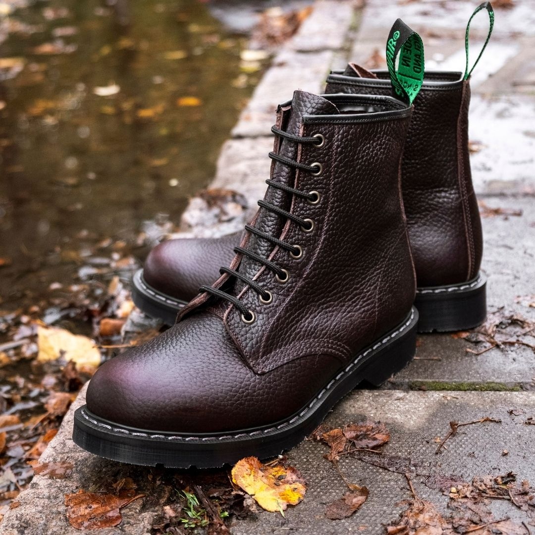 Dark Brown Grain 8 Eye Derby Boots 