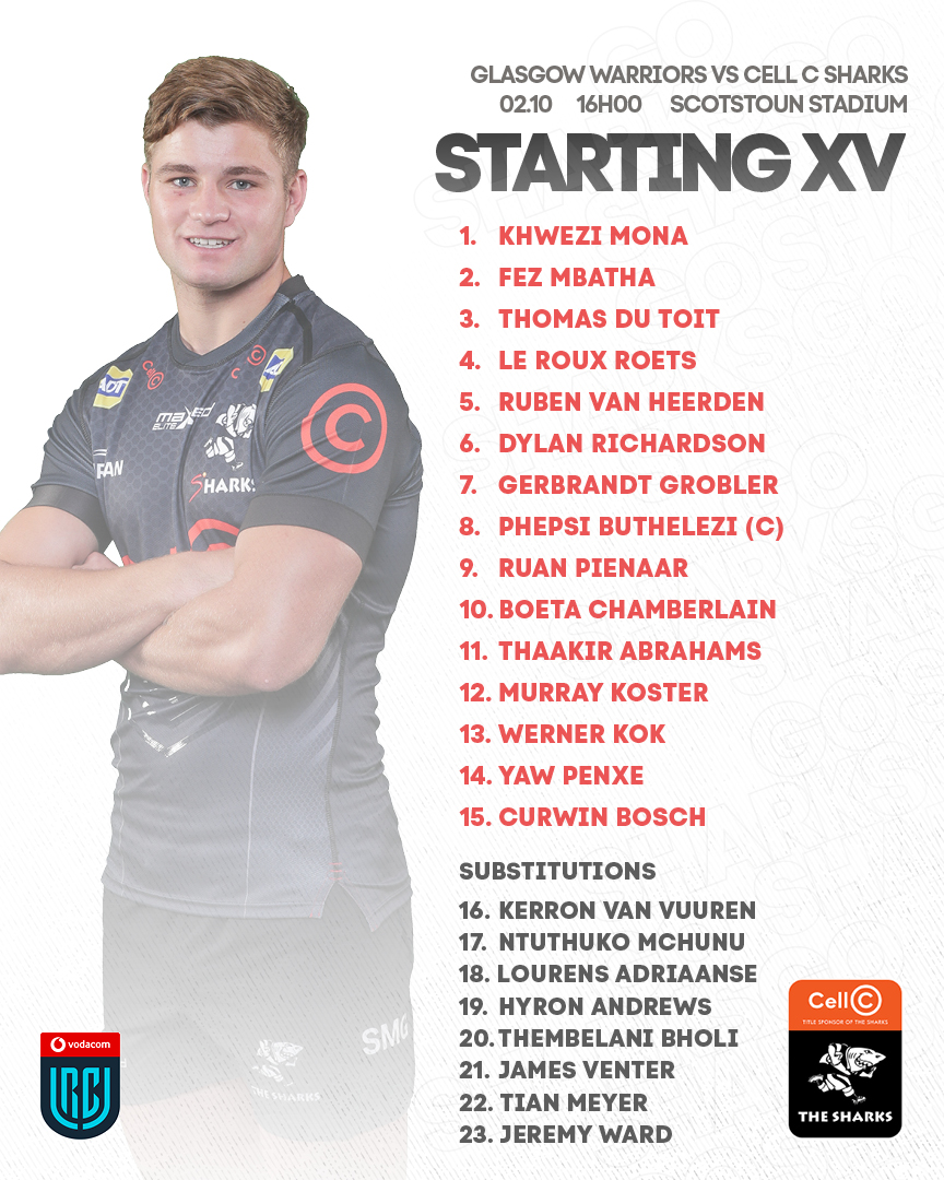 SharksRugby's tweet photo. In case you missed it here is another look at our team to face Glasgow Warriors π¦
#GLAvSHA #TacklingNewShores #OurSharksForever #URC https://t.co/SKfdHhA5Dr