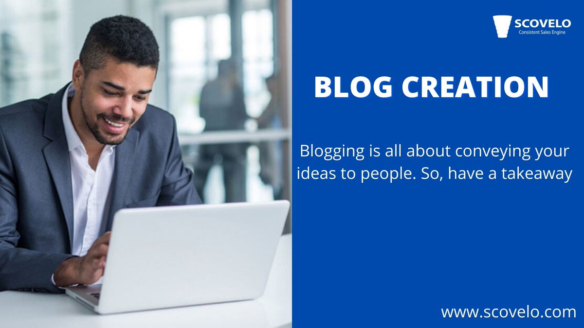 scovelodigital's tweet photo. The important aspect of writing a blog is to leave your readers with a takeaway. They must feel that they have learnt something. Visit - https://t.co/thp9m3RrMP for more.. #blogcreation #blogwriting #bloggings #blogs #smo #socialmedia #socialmediamarketing #digitalmarketing #seo https://t.co/vfnMd4FYxj