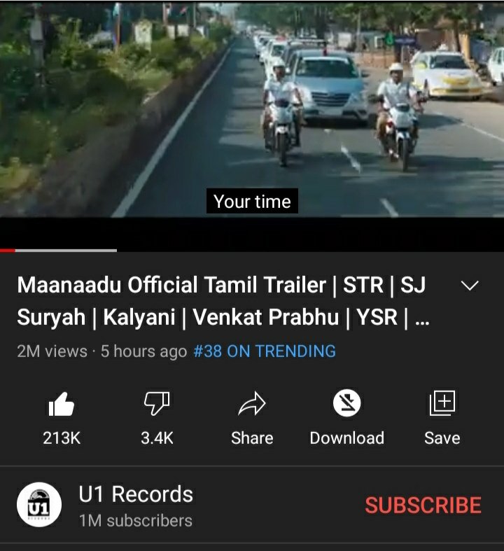 Its_SameerN's tweet photo. #MaanaduTrailer Smashed 2M Views With 213k Likes Within 5 Hrs of Time Span. Fastest Ever Teaser/Trailer Record For #SilambarasanTR 

(Previous Record Was #EeswaranTeaser. Took Nearly 8 Hours For 2M Views) https://t.co/pHUiWUhoH5