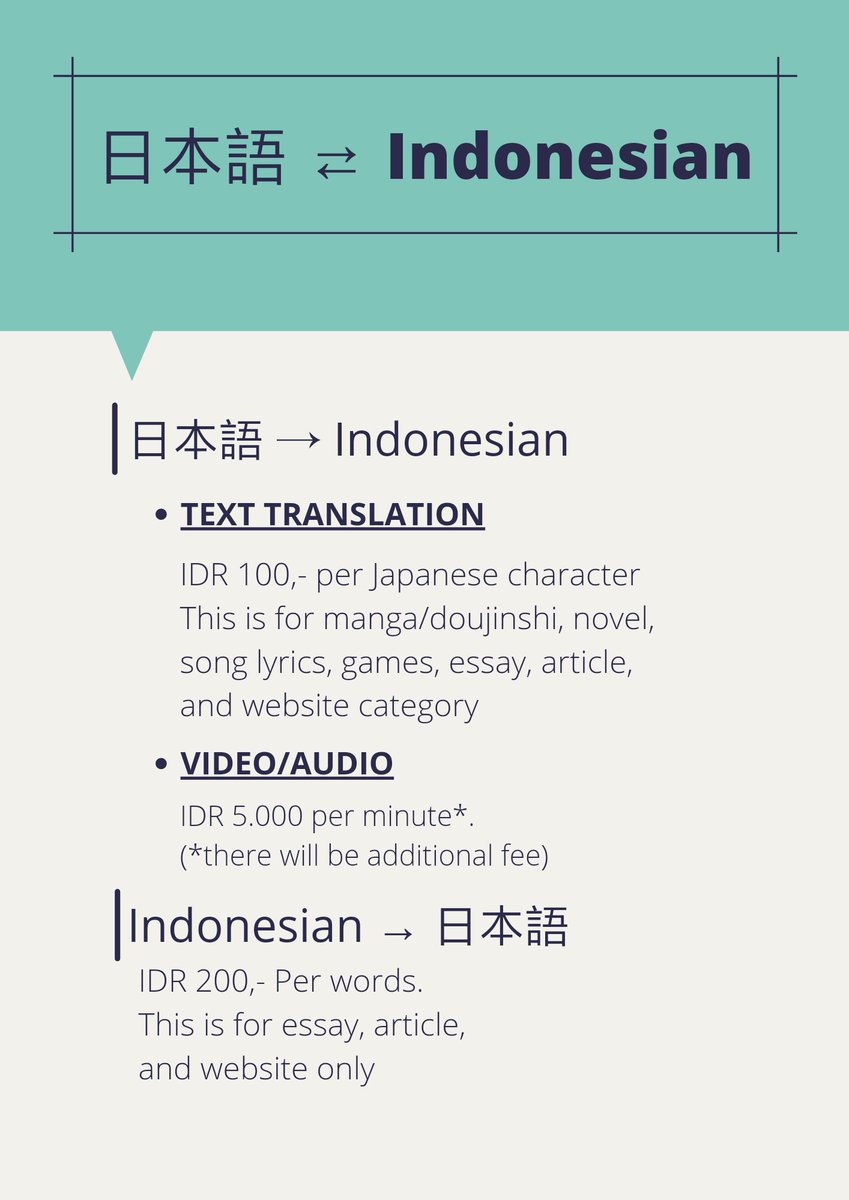 ayumicchi14's tweet photo. Hello guys. I'm Ayumi and from now on I'll be working as freelance translator. JP⇄ID, and JP⇄ENG are welcomed!
You can check the details below if you're interested! 😄👌

Please help RT to spread this. Thank you! ✨
#commissionsopen #Commission #translationcommission https://t.co/uQEo8GnATf