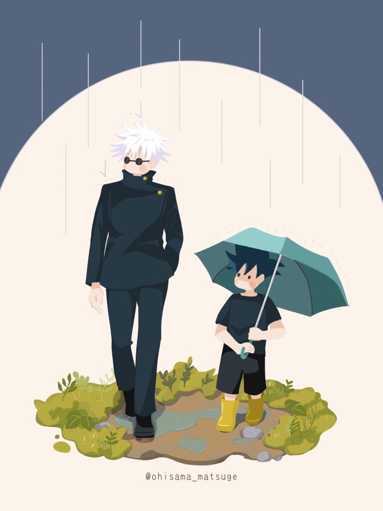 multiple boys 2boys male focus rain holding umbrella holding umbrella  illustration images