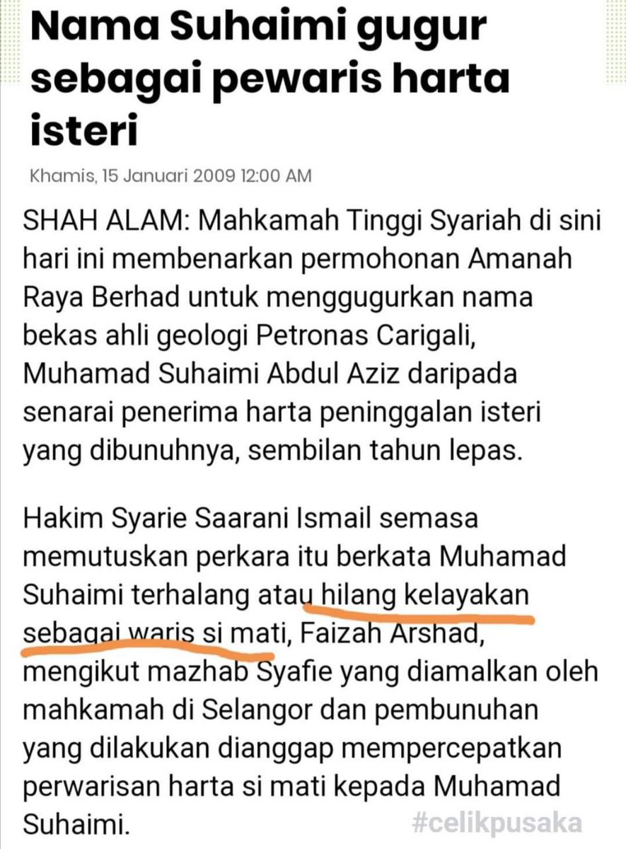eyfa_emir's tweet photo. Ingat tak post lepas pasal sebab yang menghalangi hak waris?

Antaranya adalah pembunuhan.

Jom kita tengok kes ni:

/THREAD/ https://t.co/Pg9APa2ZDz