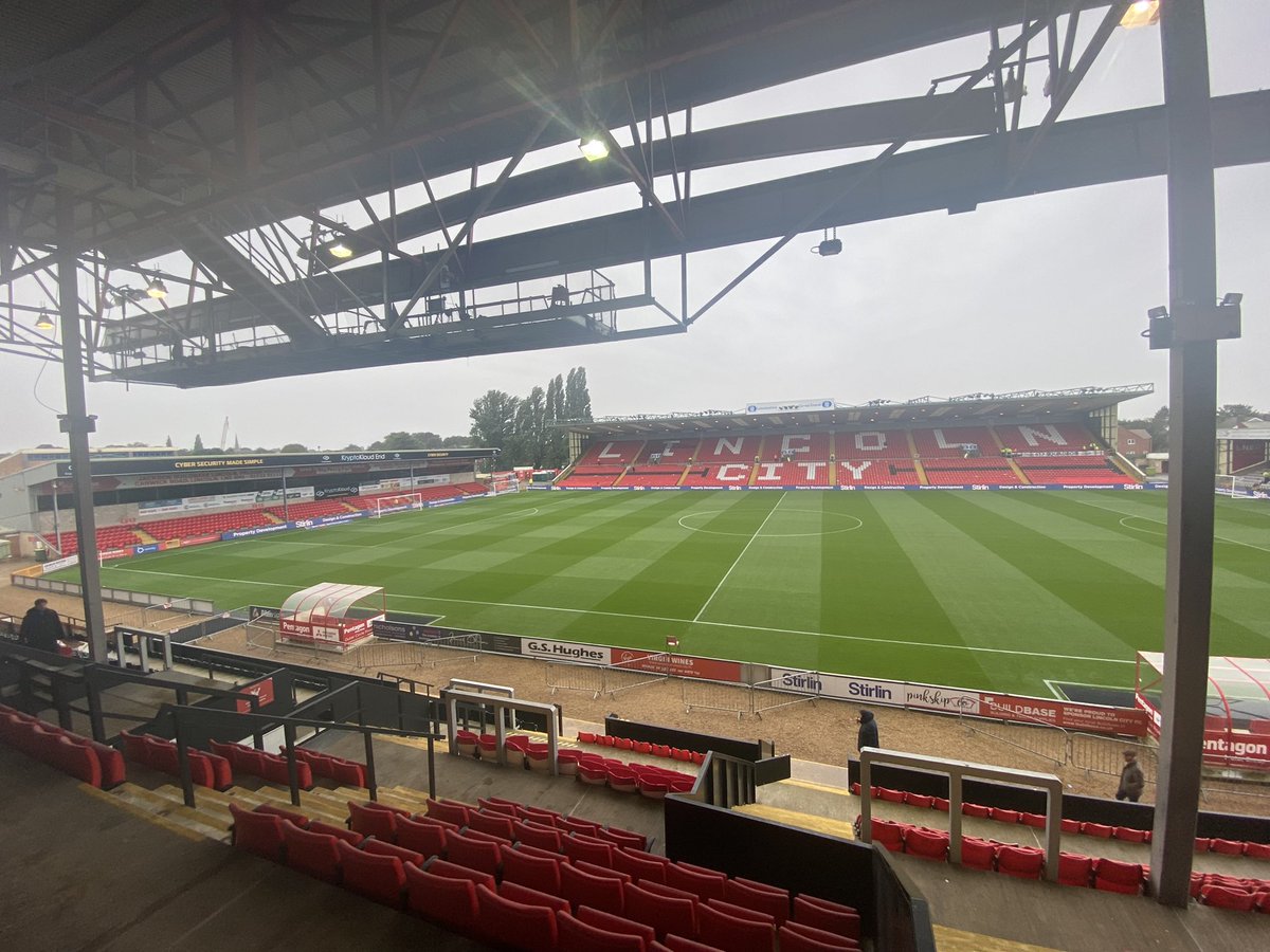 PrideLincoln's tweet photo. It’s Lincoln vs @Only1Argyle today at a wet LNER. My favourite fact about these clubs is that between 2002/3 and 2019/20 there wasn’t a single year where League Two didn’t have one of the two clubs in it, but not once in that time were both in it at the same time. https://t.co/OiZIzsdxQa