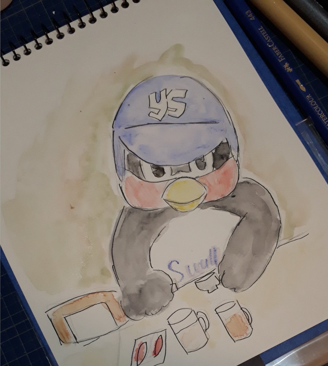 あおの 人の顔が大好き 酒飲むんだね つば九郎 絵描きさんと繋がりたい イラスト好きさんと繋がりたい 水彩