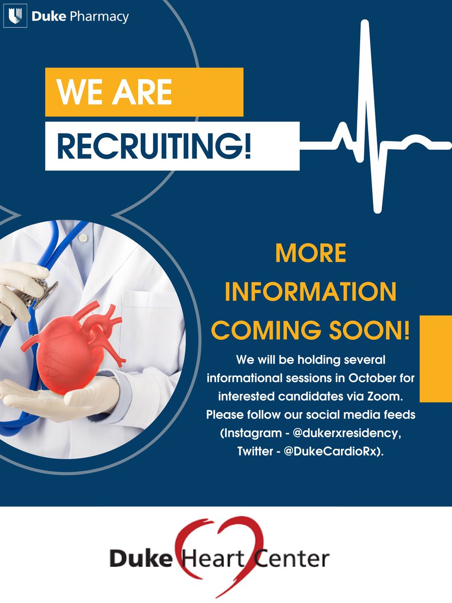 DukeCardioRx's tweet photo. Interested in pursuing a Cardiology 🫀 PGY2 Pharmacy residency? https://t.co/QvRQybHIKi