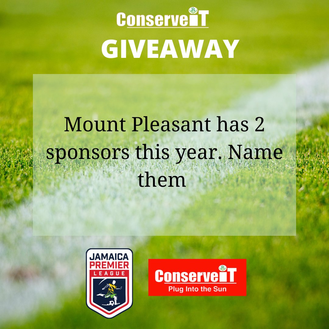 PremierLeagueJA's tweet photo. Jamaica Premier League
CONSERVE IT PRE-MATCH TRIVIA QUESTION #2
Go to the @JamaicaPremierLeague Like and Follow and then answer Trivia Question
@CONSERVEITja
#conserveit
#LOVETHEGAME
#JPL https://t.co/YomfabChgP