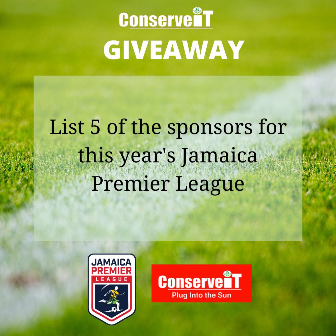 PremierLeagueJA's tweet photo. Jamaica Premier League
CONSERVE IT PRE-MATCH TRIVIA QUESTION #3
Go to the @JamaicaPremierLeague Like and Follow and then answer Trivia Question
@CONSERVEITja
#conserveit
#LOVETHEGAME
#JPL https://t.co/k8Gcp8uuxc