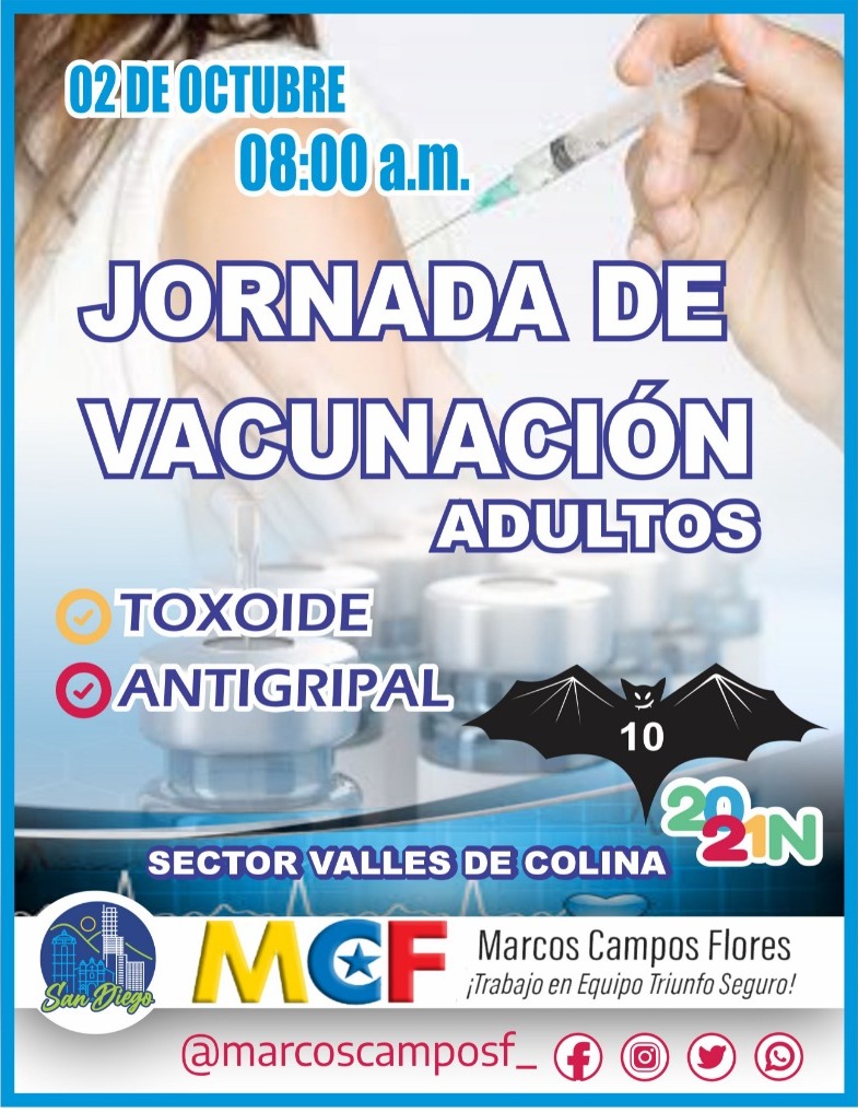 #02Octu #SanDiego  Jornada de Vacunación Adultos #TrabajoEnEquipoTriunfoSeguro
#JuntosHacemosMás
#VallesDeColina #municipiosandiego